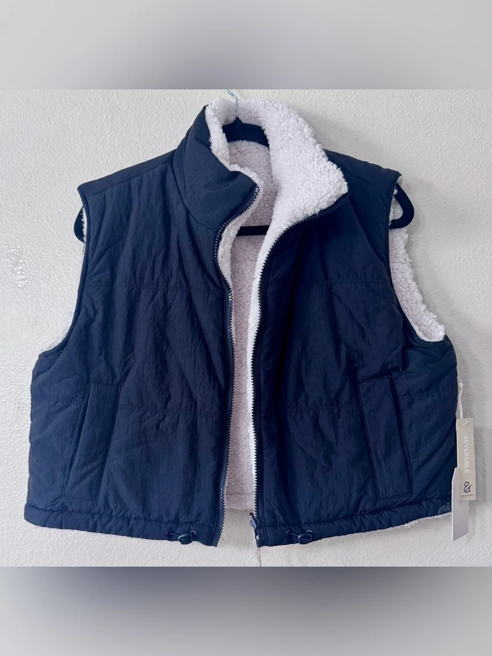 Thread & Supply Reversible Navy Sherpa Fleece Zip Vest NWT  L